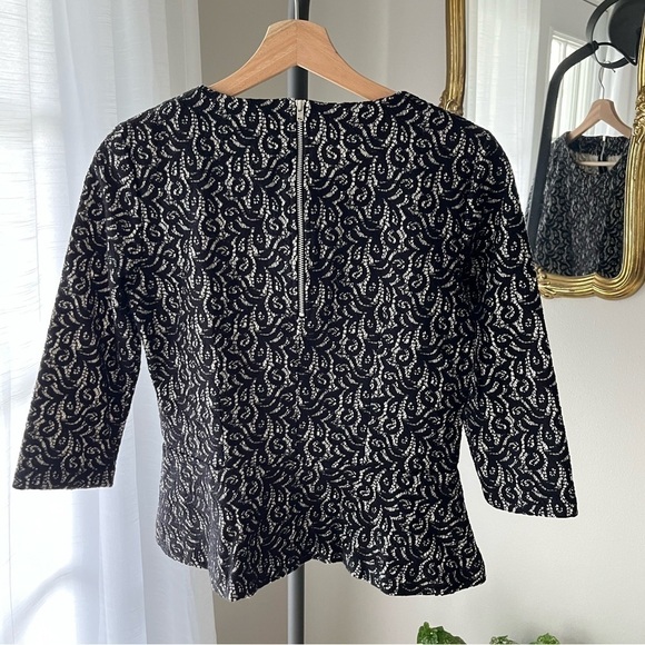 J. Crew Women’s Black Lace Overlay‎ Peplum 3/4 Sleeve Top - Size S - Picture 4 of 7